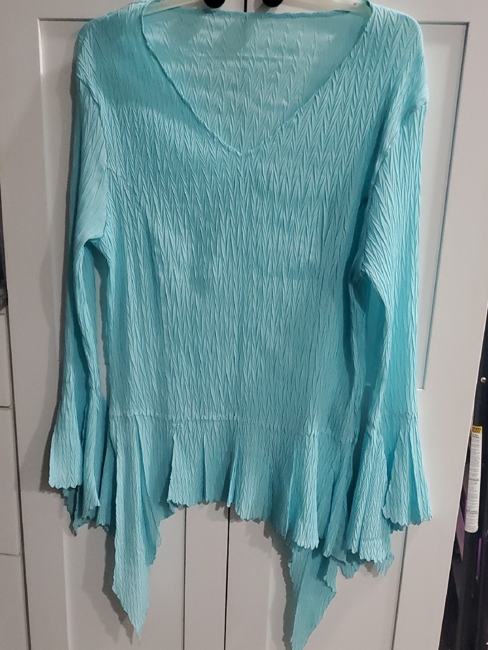 Pleated V-Neck Tunic Top in Light Aqua
